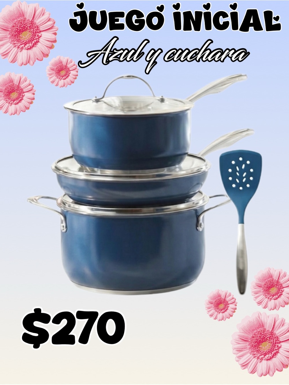 Princess House Blue Cookware Set with Spoon